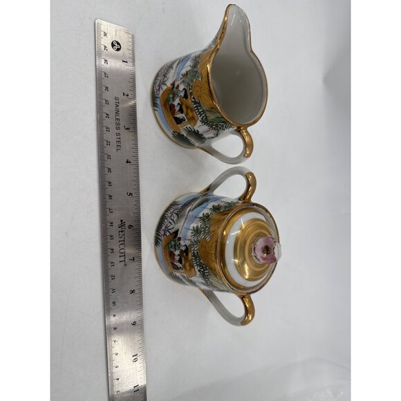 Japanese Satsumi Kutani Porcelain Coffee Tea Set Cream Sugar Hand Painted Gold - Picture 12 of 14